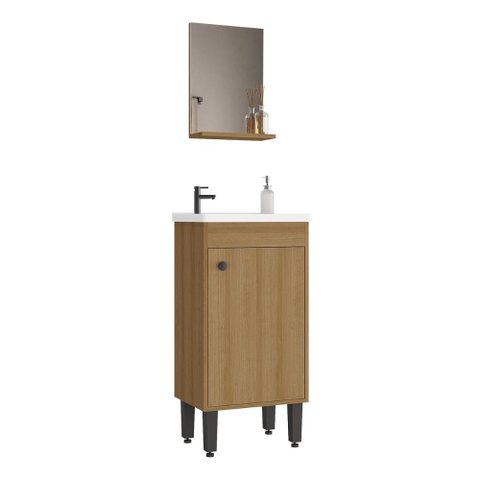 Gabinete de Banheiro com Pia e Espelheira 1 Porta Multimóveis CR10157 Lâmina Mel