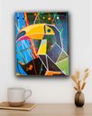 Ver imagem 2 de Quadro Figurativo Decorativo em Acrílico Pintado a Mão de Tucano Estilizado em Formas Geométricas