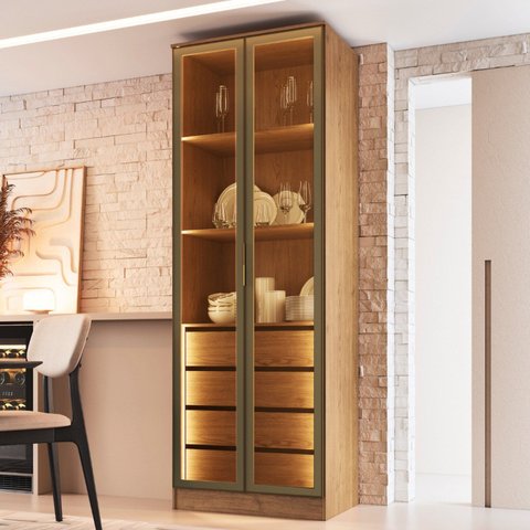 Cristaleira 2 Portas Reflectas com LED em MDF Marrom