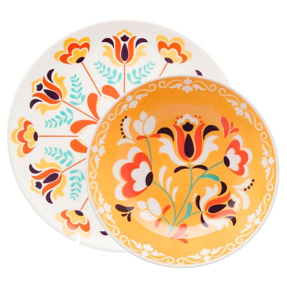 Kit Pratos Rasos e Fundos Unni Flowers Oxford® Cerâmica 8 Peças - 1