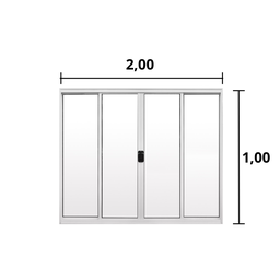 Janela de Correr 4 Folhas S/grade Alumínio Branco 1.00 X 2.00 Linha Modular - Hale - 2