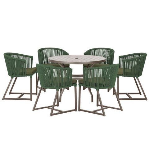 Mesa e 6 Cadeiras Jantar Noronha Marrom E13 Trama Original Verde