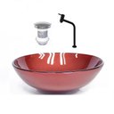 Ver imagem 2 de Cuba de Vidro Redonda 42cm Vermelho + Valvula + Torneira Preta