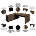 Ver imagem 3 de Mesa Escritório em L e Balcão 2 Portas 3 Gavetas Corp A06 Charuto/preto - Mpozenato