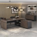 Ver imagem 2 de Mesa Escritório em L e Balcão 2 Portas 3 Gavetas Corp A06 Charuto/preto - Mpozenato