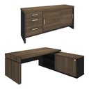 Ver imagem 1 de Mesa Escritório em L e Balcão 2 Portas 3 Gavetas Corp A06 Charuto/preto - Mpozenato
