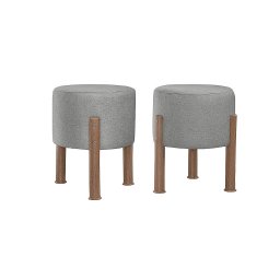 Kit 2 Puff Banquinho Redondo Decorativo Thor em Linho Pés Polietileno Cor Cinza - 5