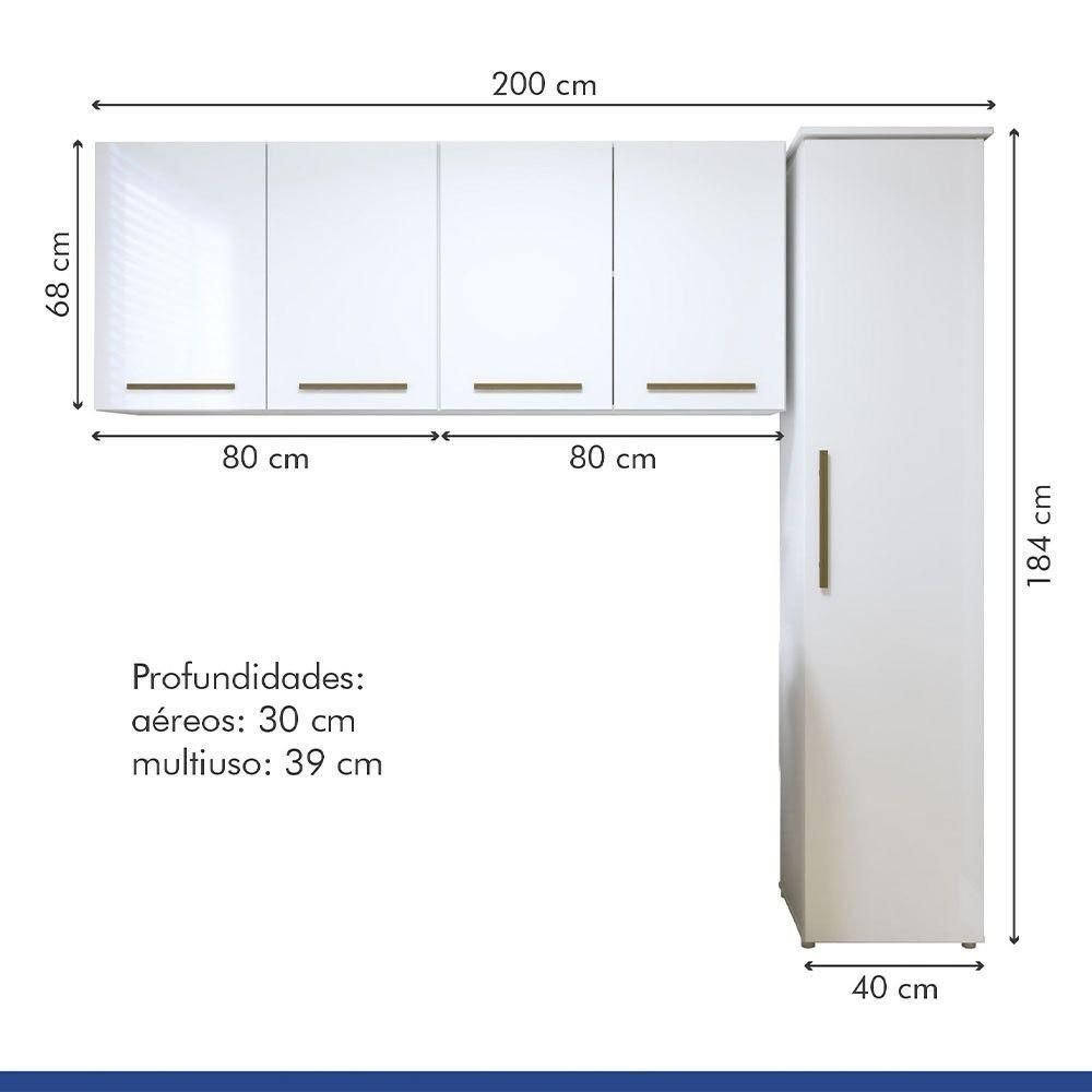 Lavanderia Guarulhos 1 Arm Multiuso e 2 Aéreos Kaiki Móveis Branco - 9