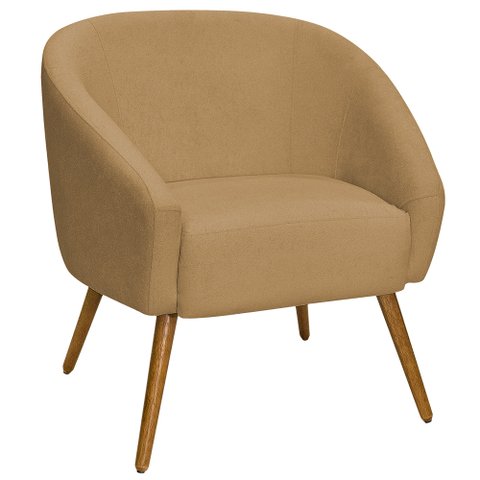 Poltrona Sala de Estar Mona Pés Palito Castanho Bouclê Camel - Casaepoltrona