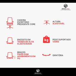 Cadeira de Escritório Presidente Core - Preta - 6