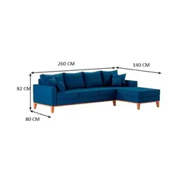 Sofá Beny com Chaise Direita, 2,60x1,40m, 4 Lugares, Linho, Base em Madeira. (azul Marinho) - 3
