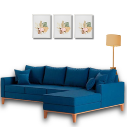 Sofá Beny com Chaise Direita, 2,60x1,40m, 4 Lugares, Linho, Base em Madeira. (azul Marinho) - 1
