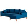 Sofá Beny com Chaise Direita, 2,60x1,40m, 4 Lugares, Linho, Base em Madeira. (azul) - 1