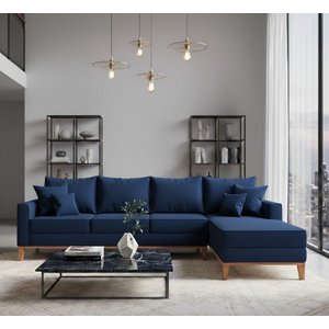 Sofá Beny com Chaise Direita, 2,60x1,40m, 4 Lugares, Linho, Base em Madeira.