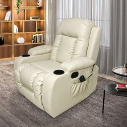 Poltrona do Papai Reclinável Sala de Cinema Massagem Balanço Giratória Austin Pu Bege G31 - Gran Bel - 1