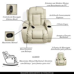 Poltrona do Papai Reclinável Sala de Cinema Massagem Balanço Giratória Austin Pu Bege G31 - Gran Bel - 3
