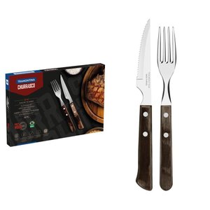 Jogo de Talheres para Churrasco Tramontina em Aço Inox com Cabo Castanho Polywood 12 Peças