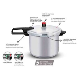 Panela de Pressão 7,6 L Rochedo com Fechamento Externo Alumínio Antiaderente Clássico e Tampa Polida - 10 Panela de Pressão 7,6 L Rochedo com Fechamento Externo Alumínio Antiaderente Clássico e Tampa Polida - 10