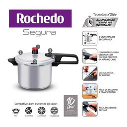 Panela de Pressão 7,6 L Rochedo com Fechamento Externo Alumínio Antiaderente Clássico e Tampa Polida - 9 Panela de Pressão 7,6 L Rochedo com Fechamento Externo Alumínio Antiaderente Clássico e Tampa Polida - 9
