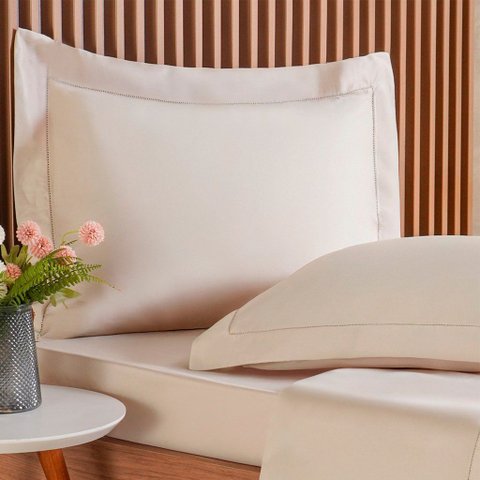 Fronha Ricamo 300 Fios 100% Algodão 50x70cm Biscuit