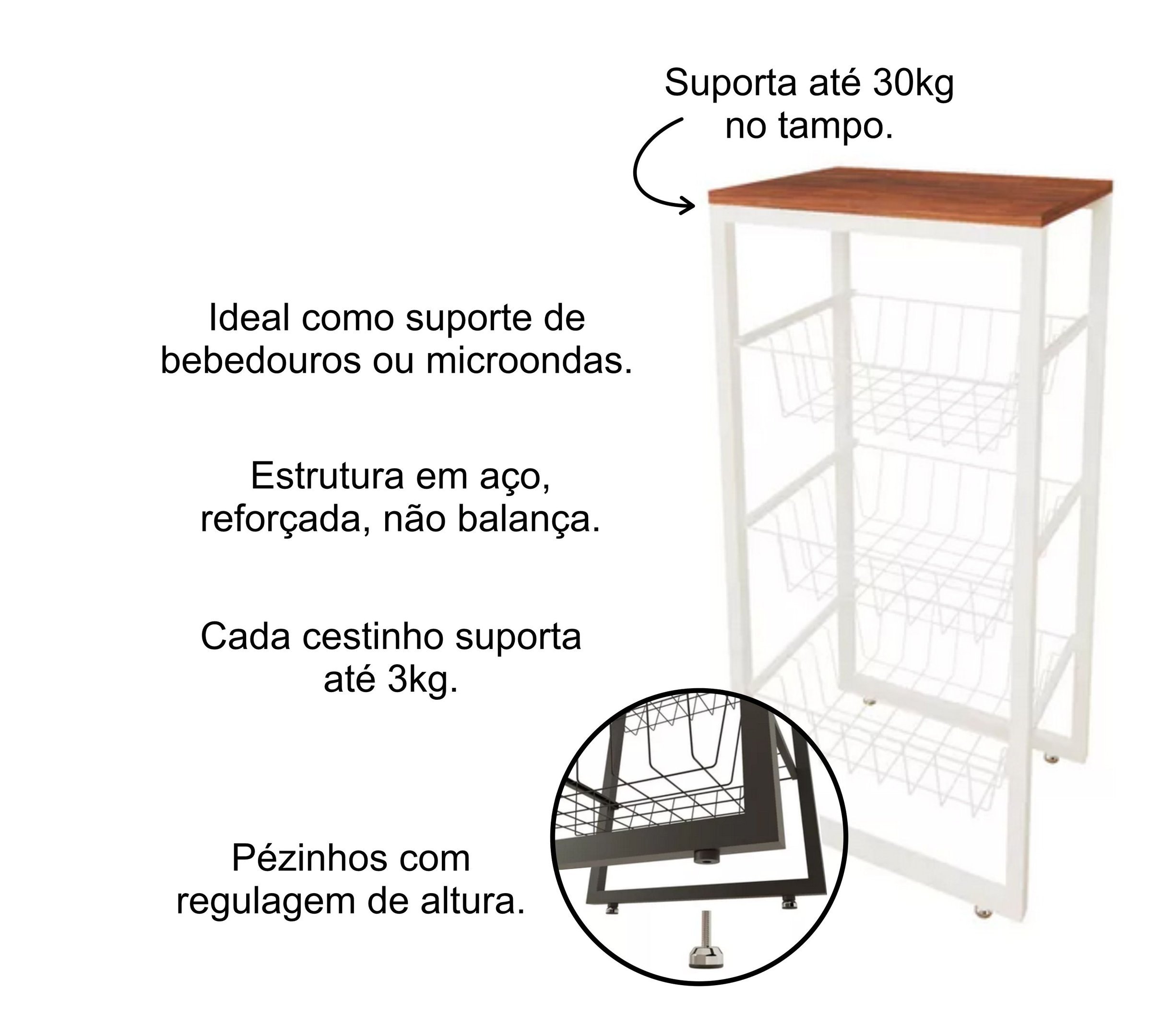 Fruteira De Chão Cozinha Branco Aço Bebedouro Ou Microondas - 3