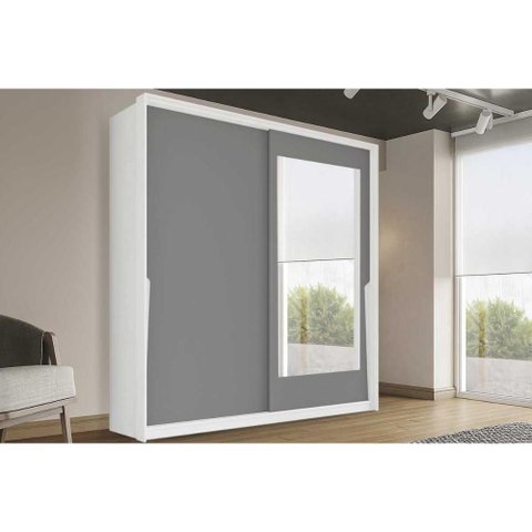 Guarda Roupa 2 Portas de Correr (1 C/ Espelho) e 2 Gavetas Porto Branco/cinza - Politorno