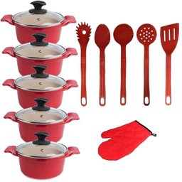 Jogo Panela Vermelha Marmorizada Talher Javali Aal 16a24cm - 1