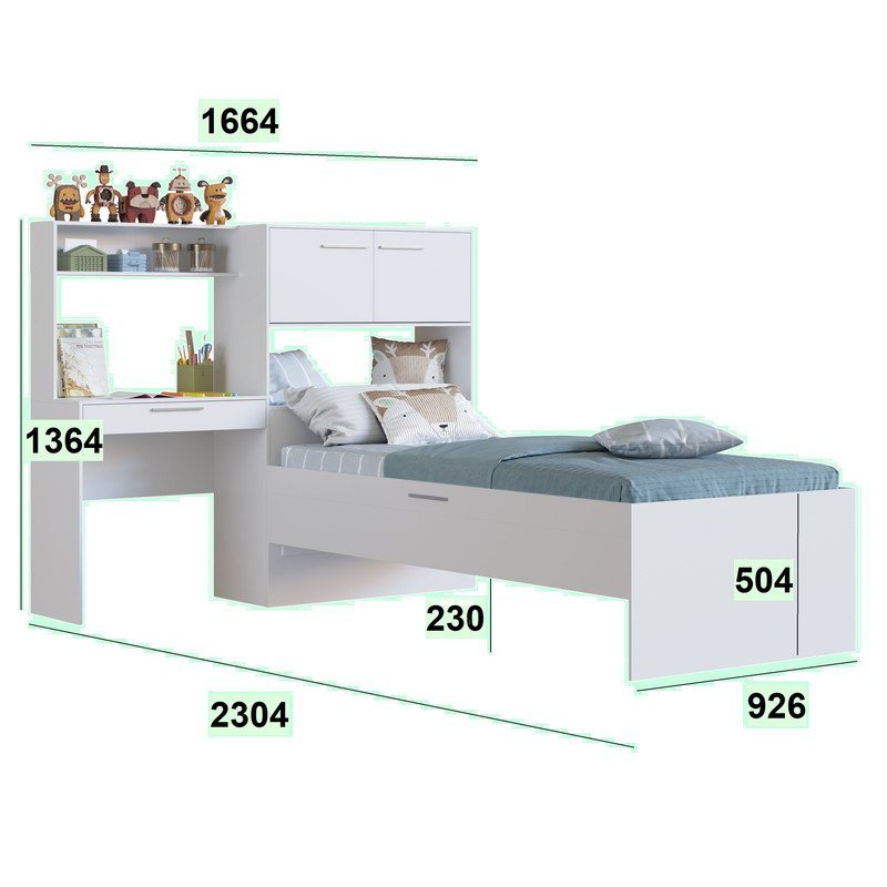 Cama de Solteiro com Baú, Cama Auxiliar e Estante com Escrivaninha Branco Cj073 Art In Móveis - 3