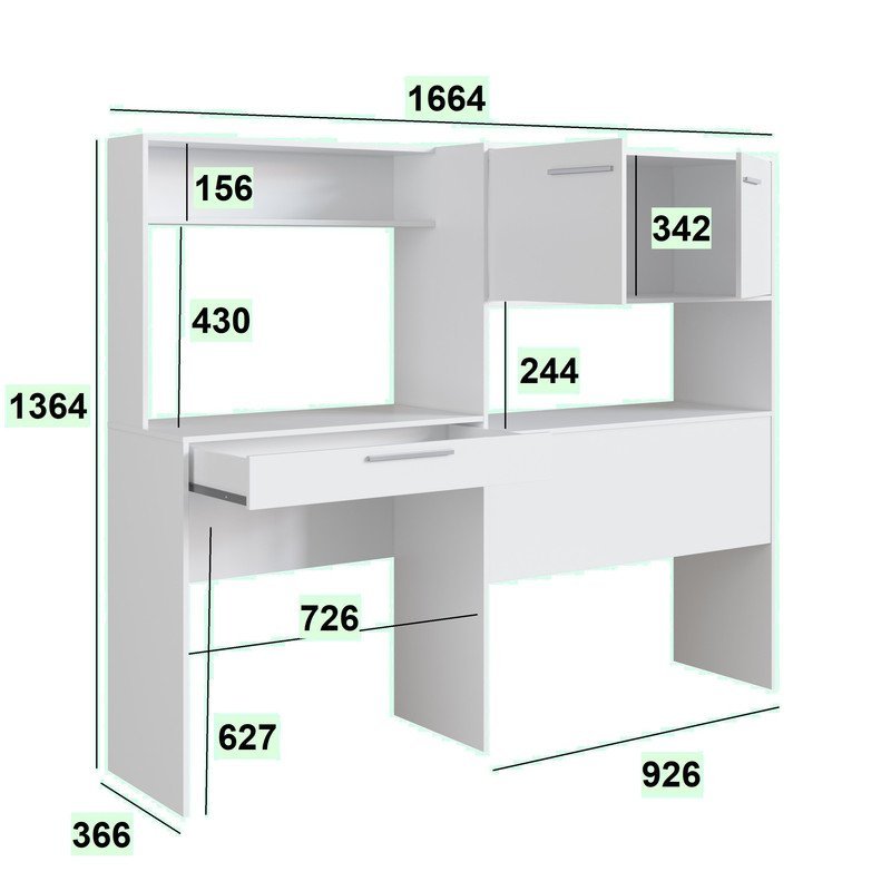 Cama de Solteiro com Baú, Cama Auxiliar e Estante com Escrivaninha Branco Cj073 Art In Móveis - 7