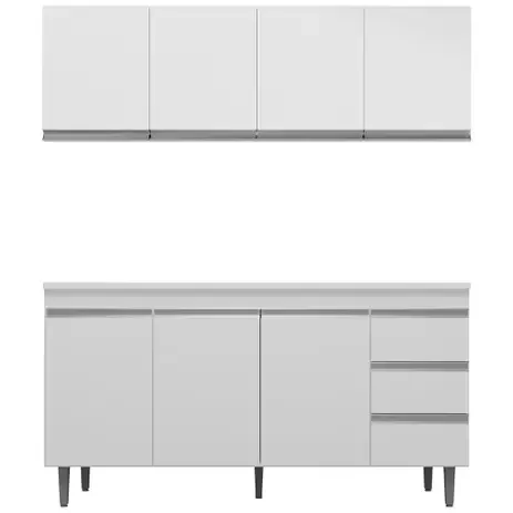 Kit Armário Aéreo e Balcão Andréia 150cm Branco S/ Tampo - AJL Móveis - 1