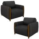 Ver imagem 1 de Kit 2 Poltronas Decorativas Pés Madeira Maceió PU Preto - Gran Belo