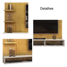 Painel para Tv até 60 Polegadas Ripado com Nichos Bento Cedro Bali Dj Móveis - 3