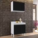 Ver imagem 2 de Kit Armário Aéreo e Balcão de Cozinha Lavanderia 02 Portas Loren 80 cm - D’Rossi Branco e Pre