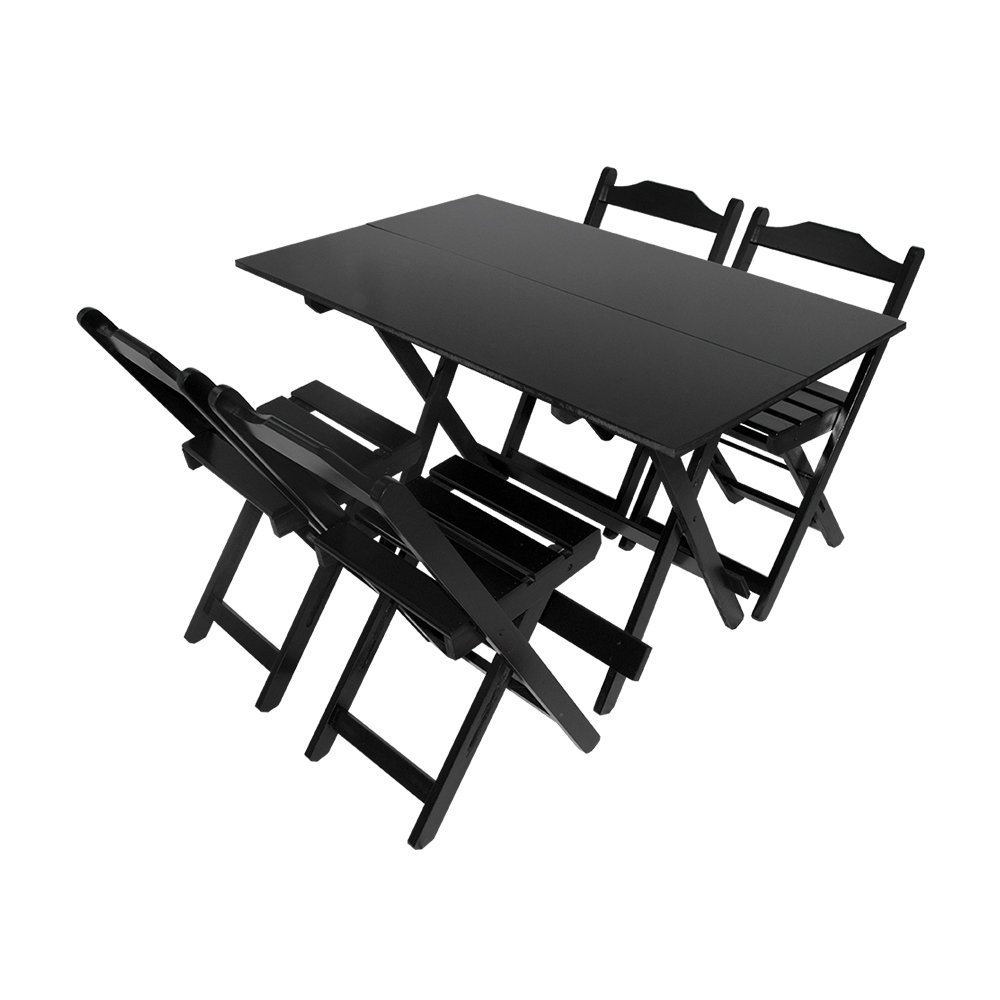 Conjunto de Mesa Dobrável 120x70 Preto com 4 Cadeiras - 1