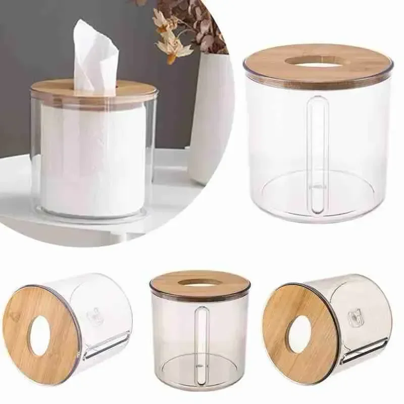 Ver imagem 1 de Porta Papel Higiênico de Luxo Transparente com Tampa de Bambú