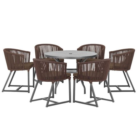 Mesa e 6 Cadeiras e Noronha Preto E9 Trama Original Marrom