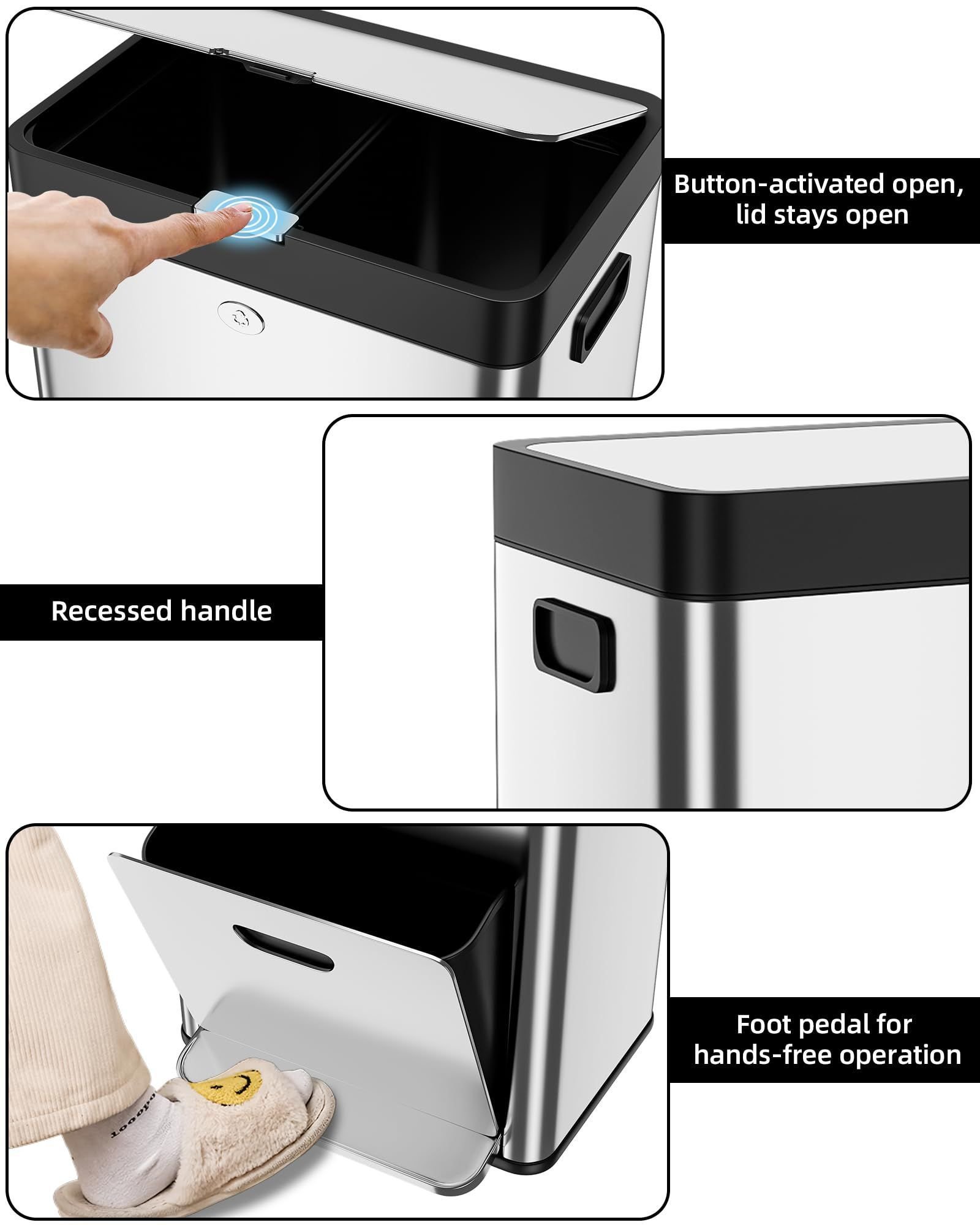 Takywep Lixeira Vertical Inox 53l com 2 Compartimentos Silenciosa - 3
