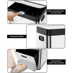 Takywep Lixeira Vertical Inox 53l com 2 Compartimentos Silenciosa - 3