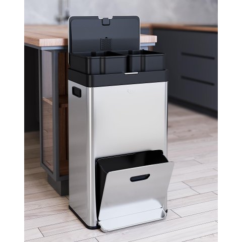 Takywep Lixeira Vertical Inox 53l com 2 Compartimentos Silenciosa
