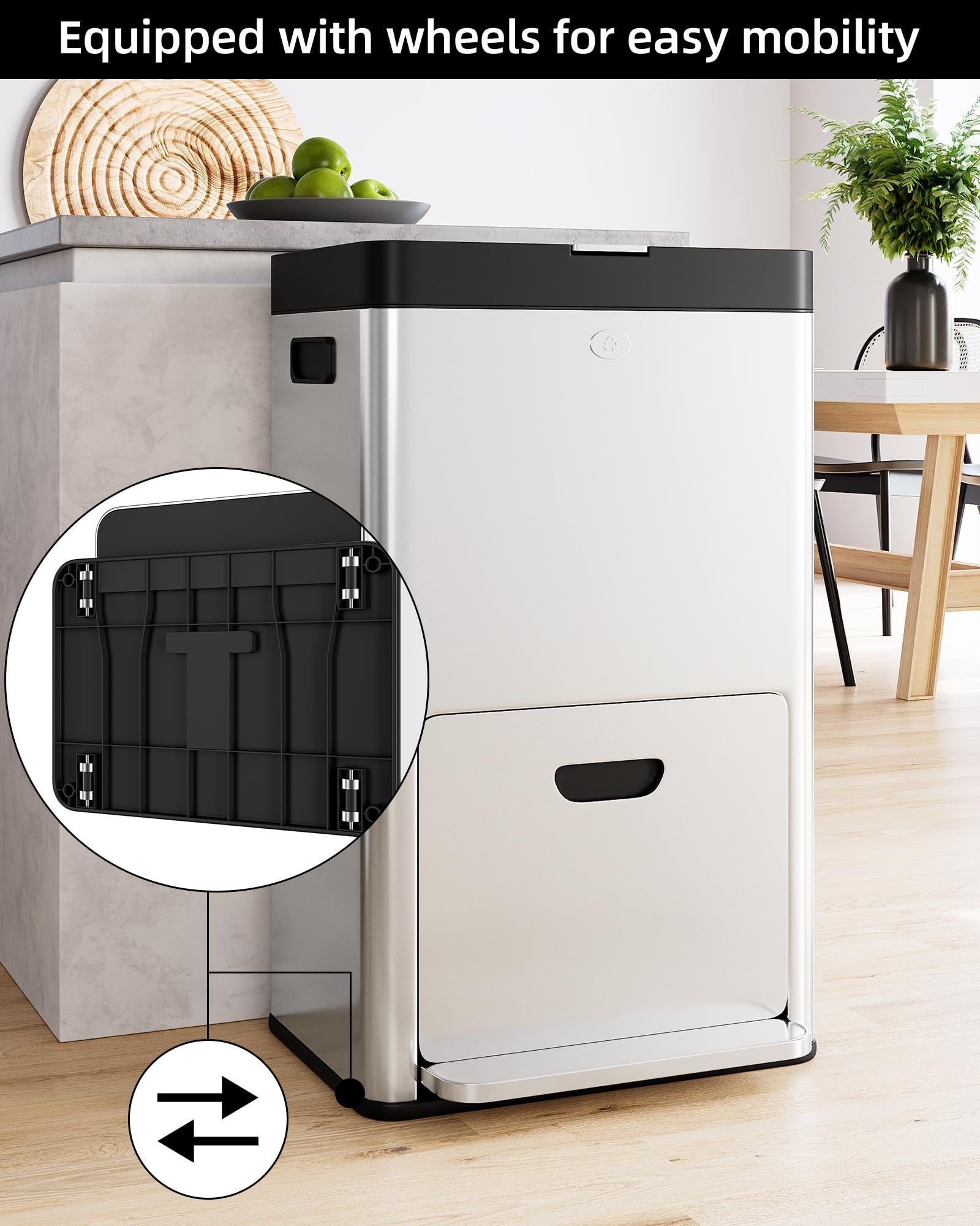 Takywep Lixeira Vertical Inox 53l com 2 Compartimentos Silenciosa - 6
