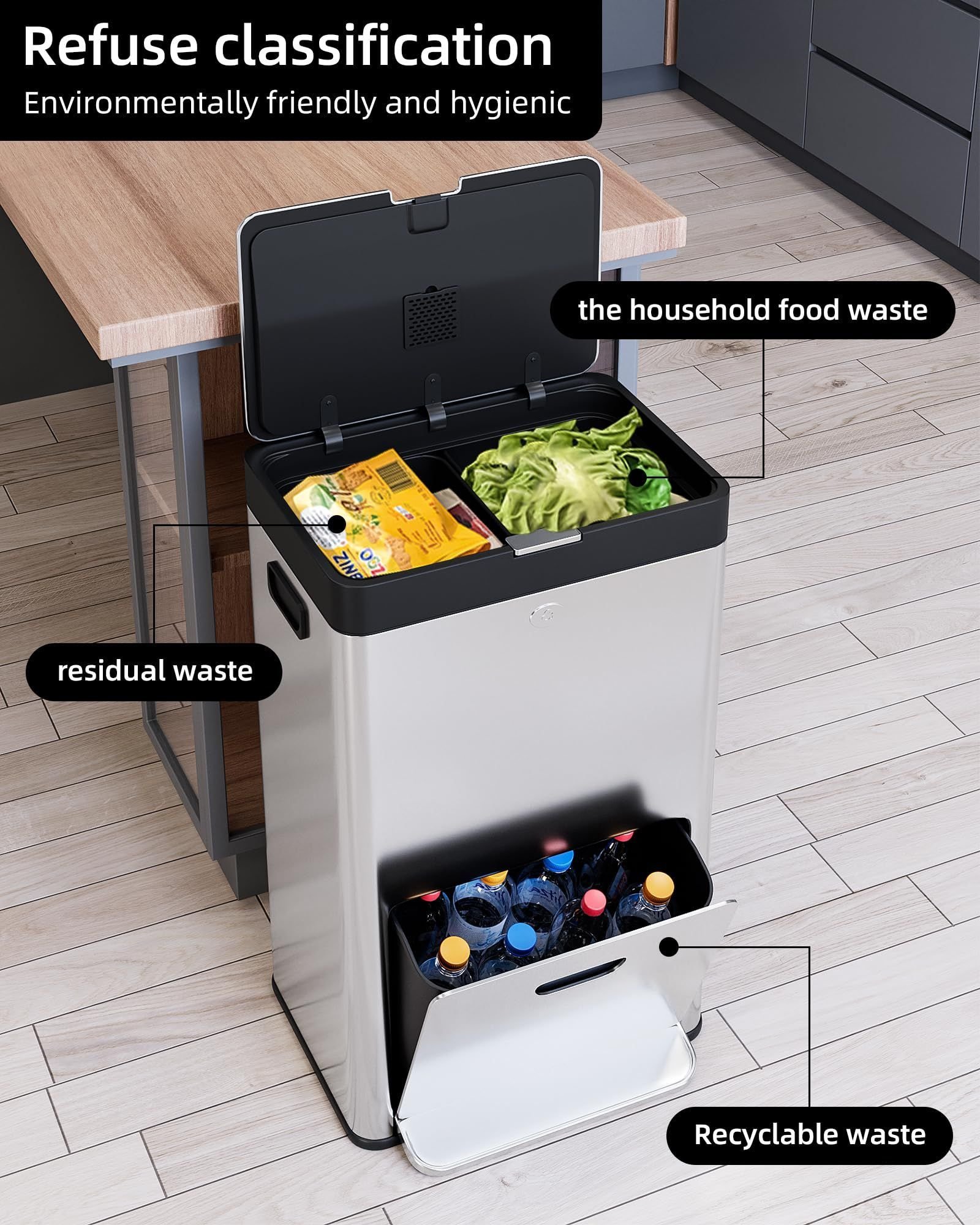 Takywep Lixeira Vertical Inox 53l com 2 Compartimentos Silenciosa - 2