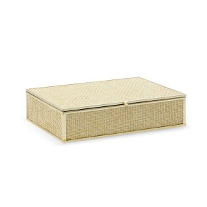 Caixa Decorativa em Metal Dourado Revestida 24cm Kv0333 Btc