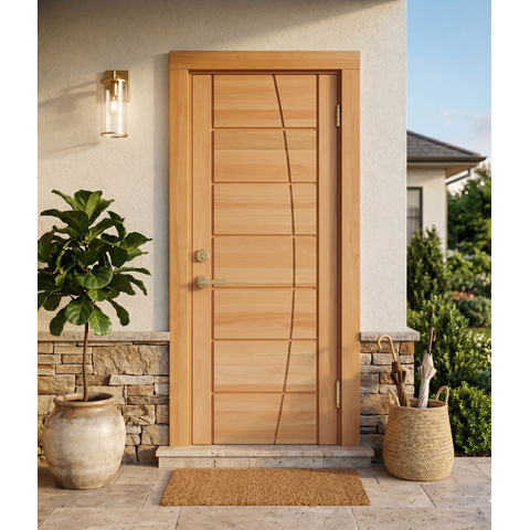 Folha de Porta Maciça em Eucalipto Acabamento Natural 210x90cm PM93 Seleta Cruzeiro Portas
