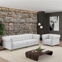 Ver imagem 1 de Conjunto Sala de Estar 1 Sofá Living 260cm e 1 Poltrona Stanford Chesterfield Pés Madeira Couro Bran