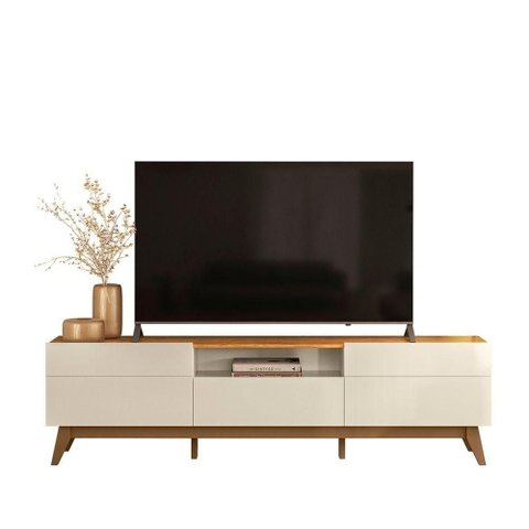 Rack Bancada Diadema para TV até 75 Polegadas 200cm MDP MDF Off White Loja Doce Lar