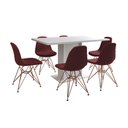 Ver imagem 6 de Mesa Jantar Londres Retangular Branca 137x90 6 Cadeiras Estofadas Vermelho Base Cobre