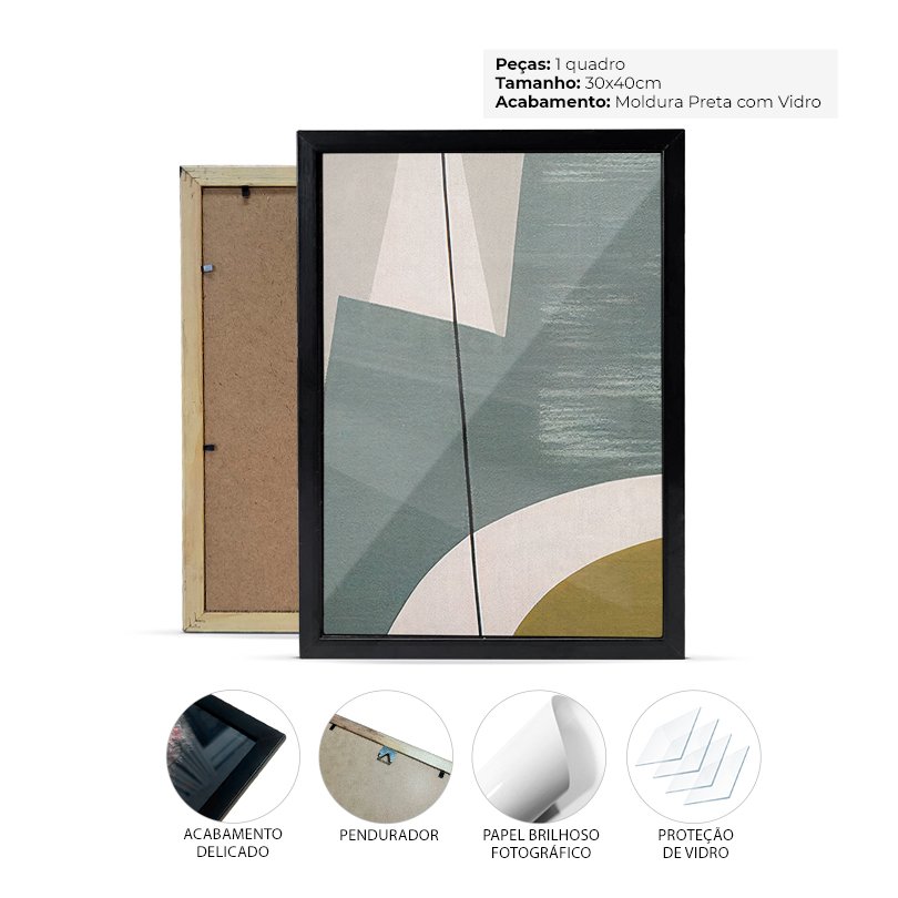 Quadros Abstratos Geométrico Moderno Moldura Preta e Vidro - 5