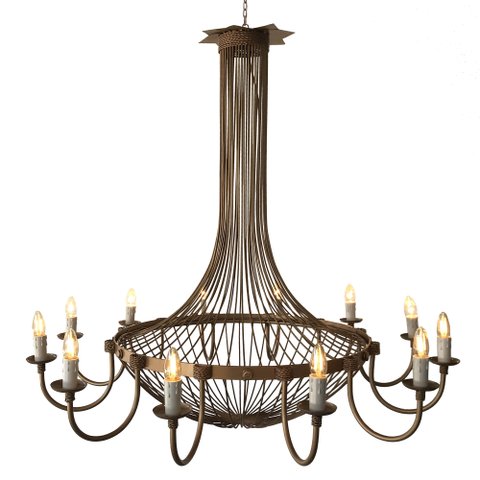 Lustre Grande Dourado com 12 Bocais para Sala de Jantar Grande