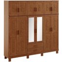 Ver imagem 2 de Guarda Roupa Casal com Espelho 12 Portas Aplique 2 Gavetas Madeira Maciça Lorie F06 Castanho - Lyam
