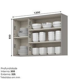 Armário Aéreo 120cm com Vidro 3 Portas Emily Henn - 2